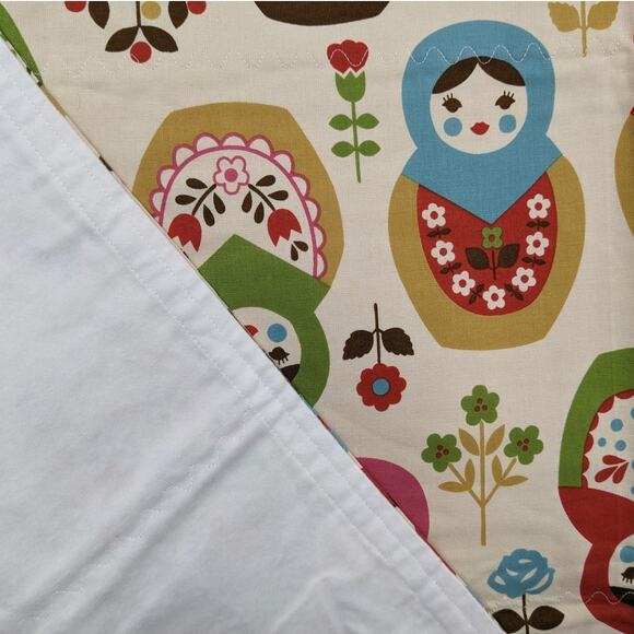 NEW BABY BLANKET Handmade Cotton Flannel 35x38 Russian Nesting Matryoshka Fabric - Picture 3 of 6